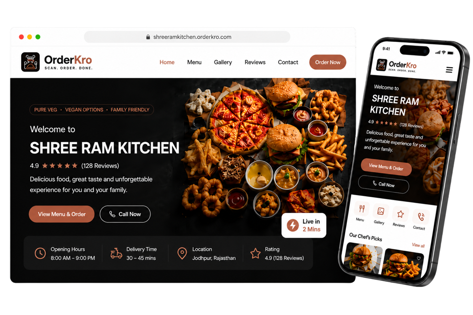 MenuTap restaurant website on desktop and mobile
